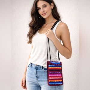 Boho Woven Crossbody Phone Bag Festival Travel Passport Purse Colorful Ethnic